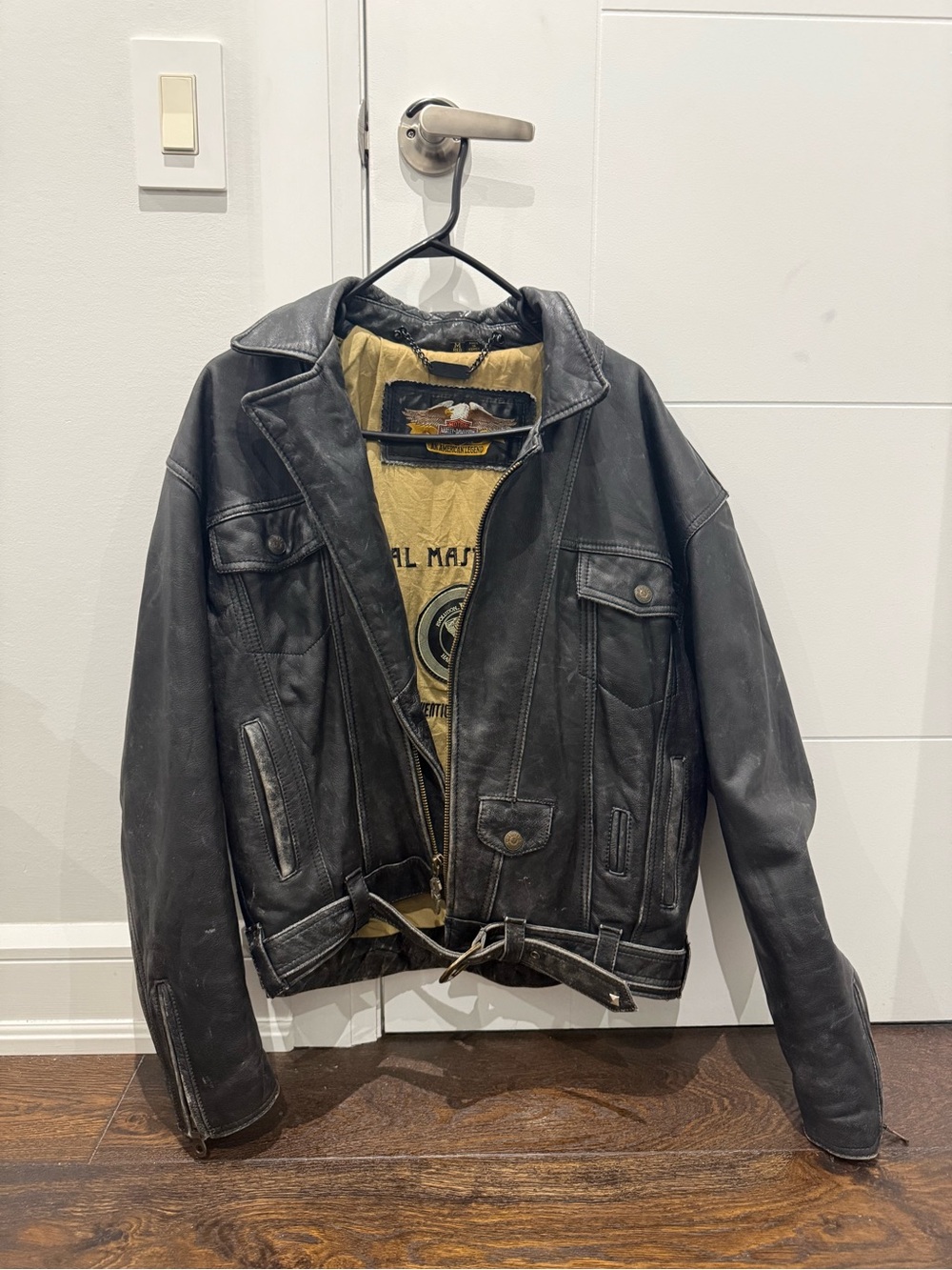 Harley-Davidson Black Leather Bomber Jacket with Yellow Lining